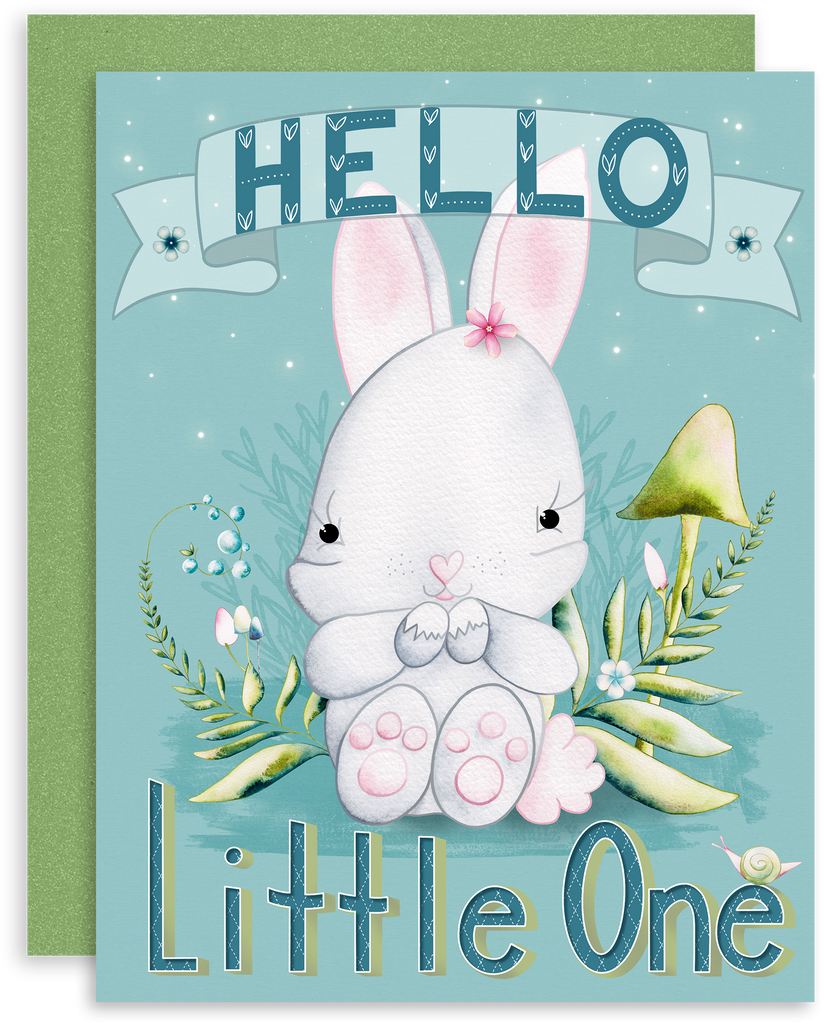 Hello Little One greeting card with cute bunny